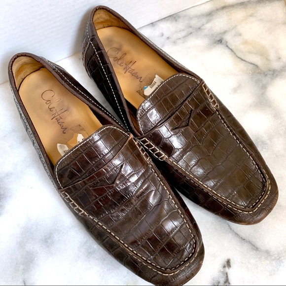 Brown Croc Embossed Driving Loafer 